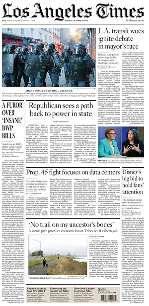 Prima pagina Los Angeles Times di oggi - Quotidiano estero