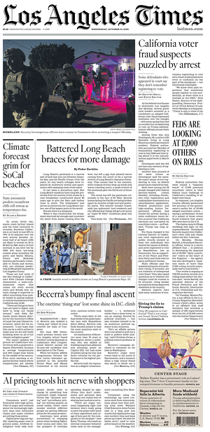 Prima pagina Los Angeles Times di oggi - Quotidiano estero