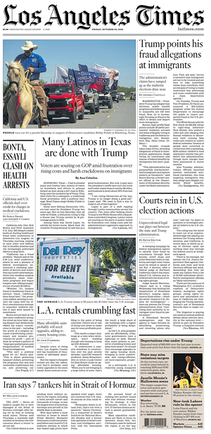 Prima pagina Los Angeles Times di oggi - Quotidiano estero