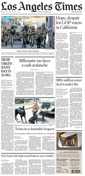 Prima pagina Los Angeles Times di oggi - Quotidiano estero