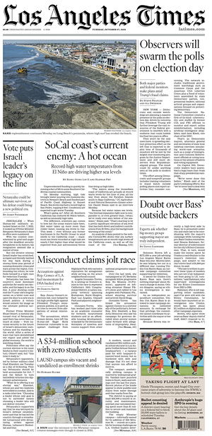 Prima pagina Los Angeles Times di oggi - Quotidiano estero