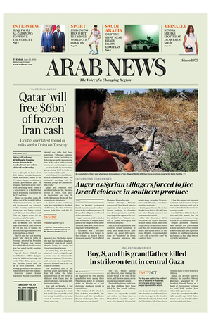 Prima pagina Arab News di oggi - Quotidiano estero