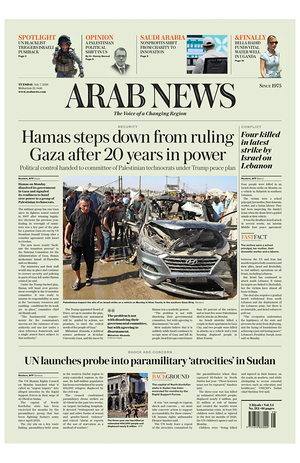 Prima pagina Arab News di oggi - Quotidiano estero