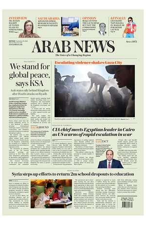 Prima pagina Arab News di oggi - Quotidiano estero