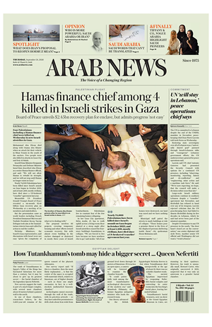 Prima pagina Arab News di oggi - Quotidiano estero