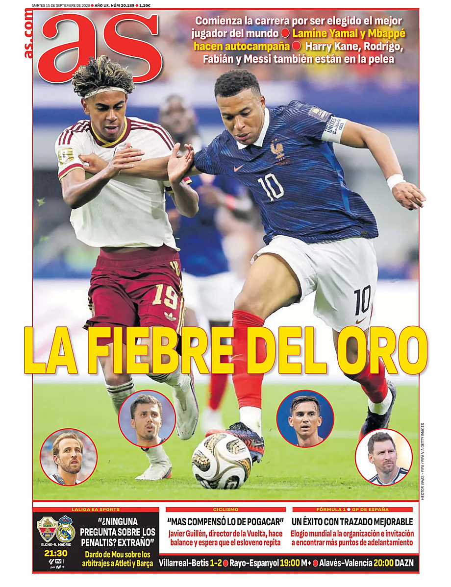 Portada AS de hoy - Quiosco 15 septiembre 2026