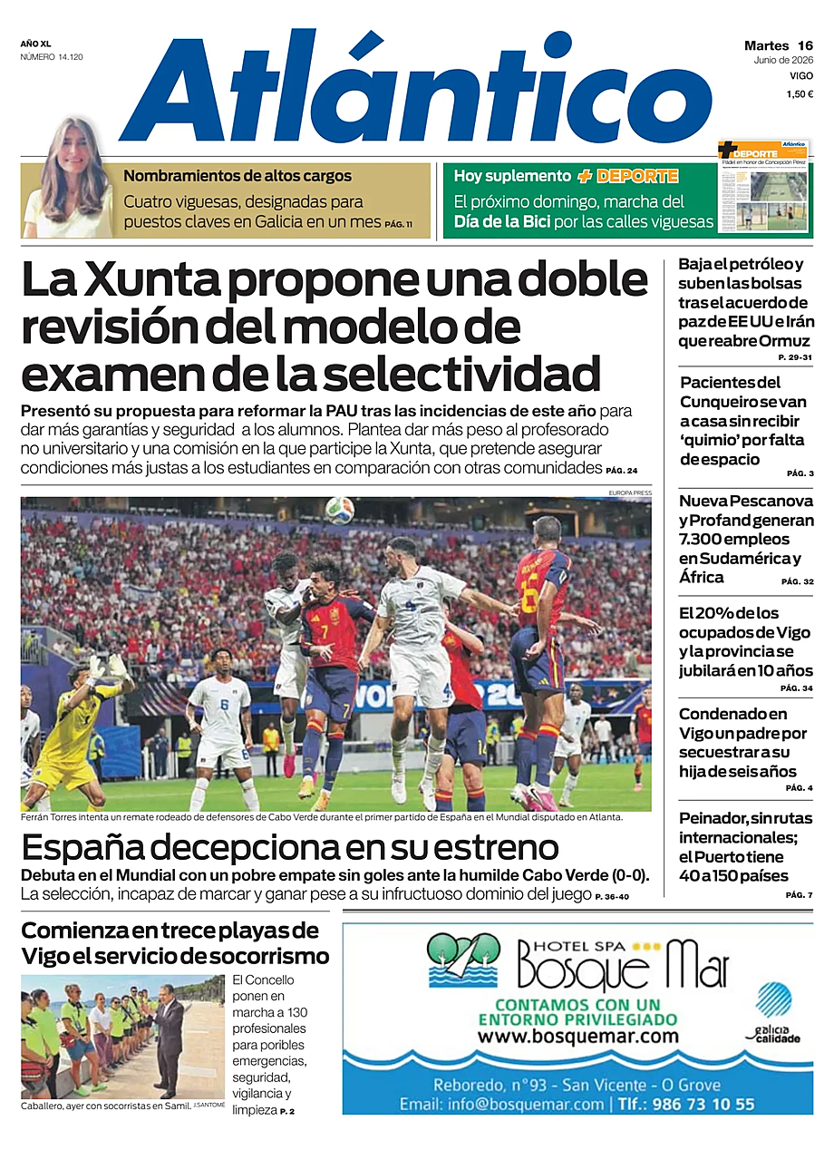 Portada Atlántico de hoy - Quiosco 16 junio 2026