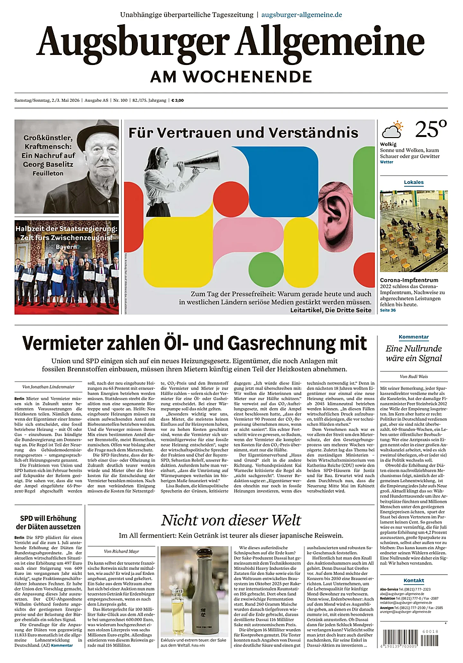 Titelseite von Augsburger Allgemeine heute - Presse 2 Mai 2026