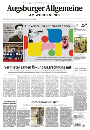 Titelseite von Augsburger Allgemeine heute - Regionale Zeitungen
