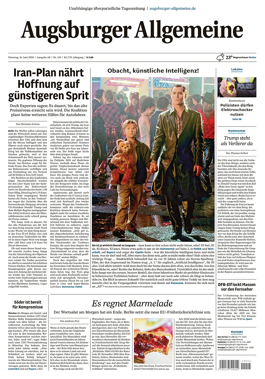 Titelseite von Augsburger Allgemeine heute - Presse 16 Juni 2026