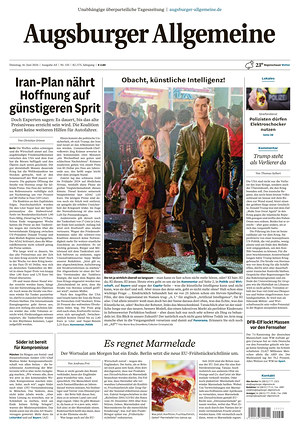 Titelseite von Augsburger Allgemeine heute - Regionale Zeitungen
