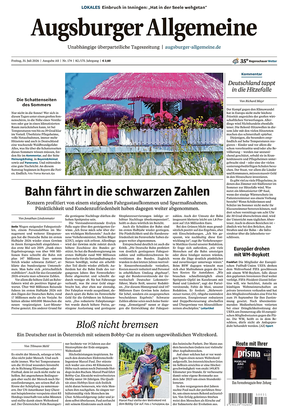 Titelseite von Augsburger Allgemeine heute - Presse 31 Juli 2026