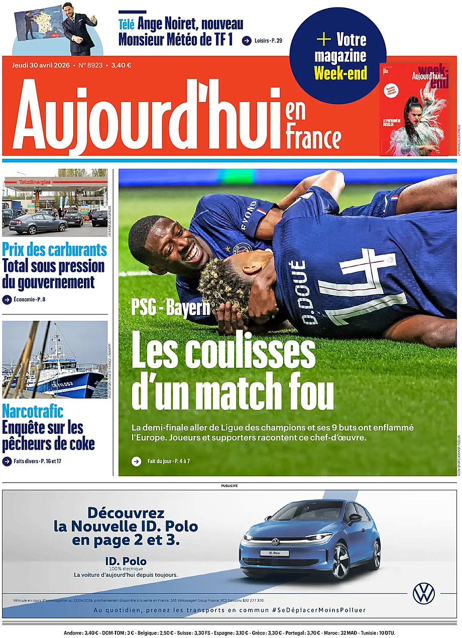 Une de Aujourd'hui en France du jour - Presse 30 avril 2026