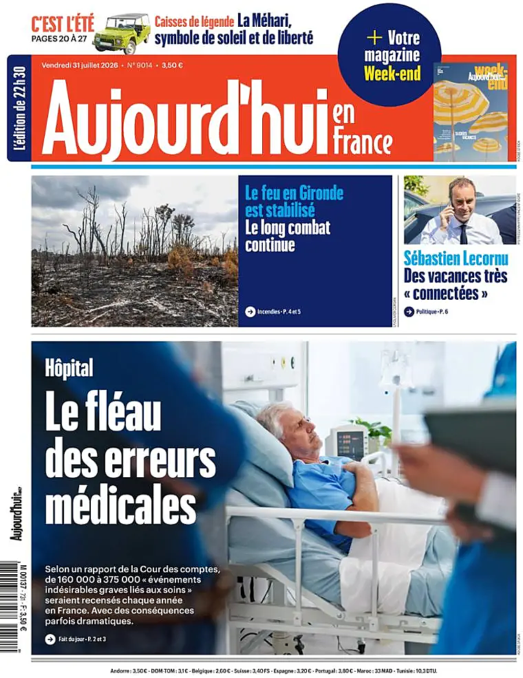 Une de Aujourd'hui en France du jour - Presse 31 juillet 2026