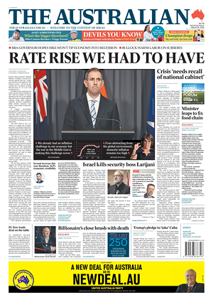 Prima pagina The Australian di oggi - Quotidiano estero