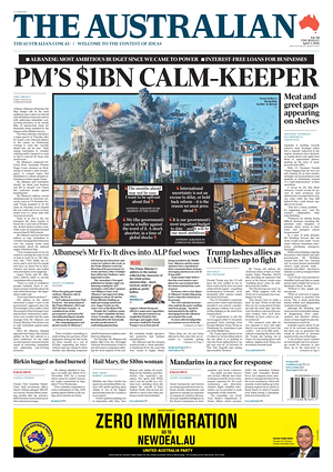 Prima pagina The Australian di oggi - Quotidiano estero