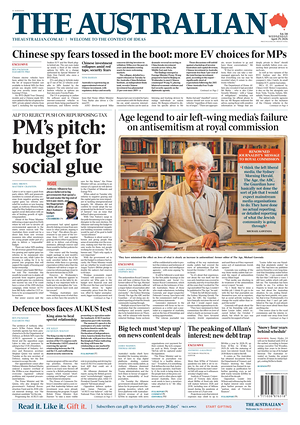 Prima pagina The Australian di oggi - Quotidiano estero