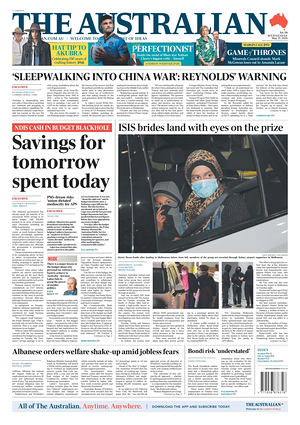 Prima pagina The Australian di oggi - Quotidiano estero