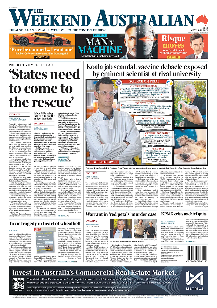 Prima pagina The Australian di oggi - Edicola 30 Maggio 2026