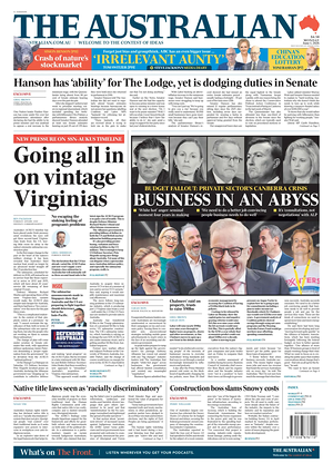 Prima pagina The Australian di oggi - Quotidiano estero