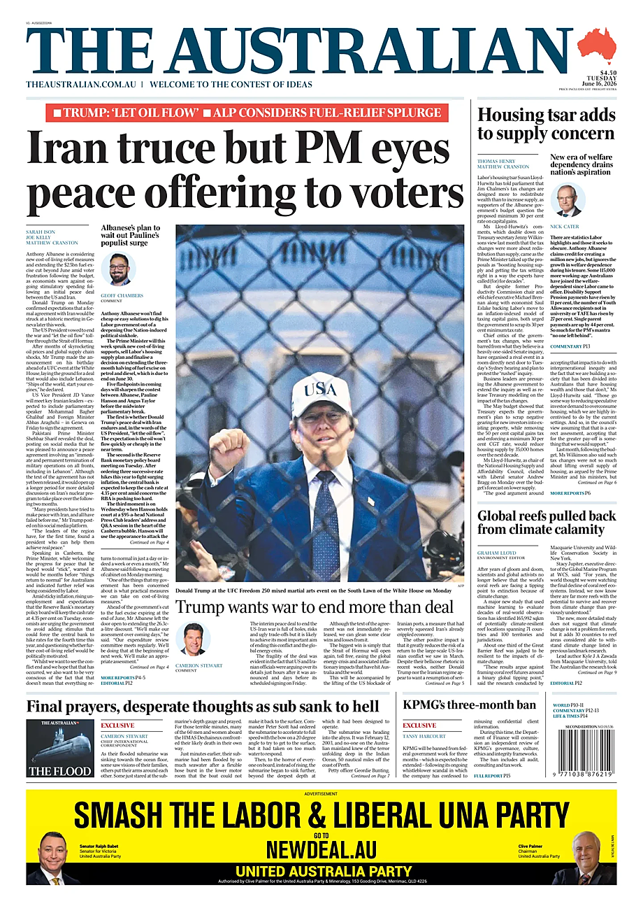 Portada The Australian de hoy - Quiosco 16 junio 2026