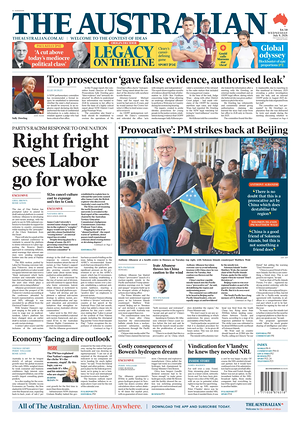 Prima pagina The Australian di oggi - Quotidiano estero