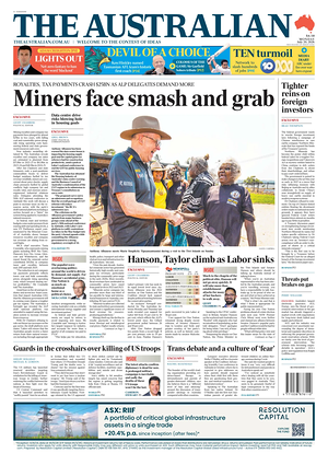 Prima pagina The Australian di oggi - Quotidiano estero