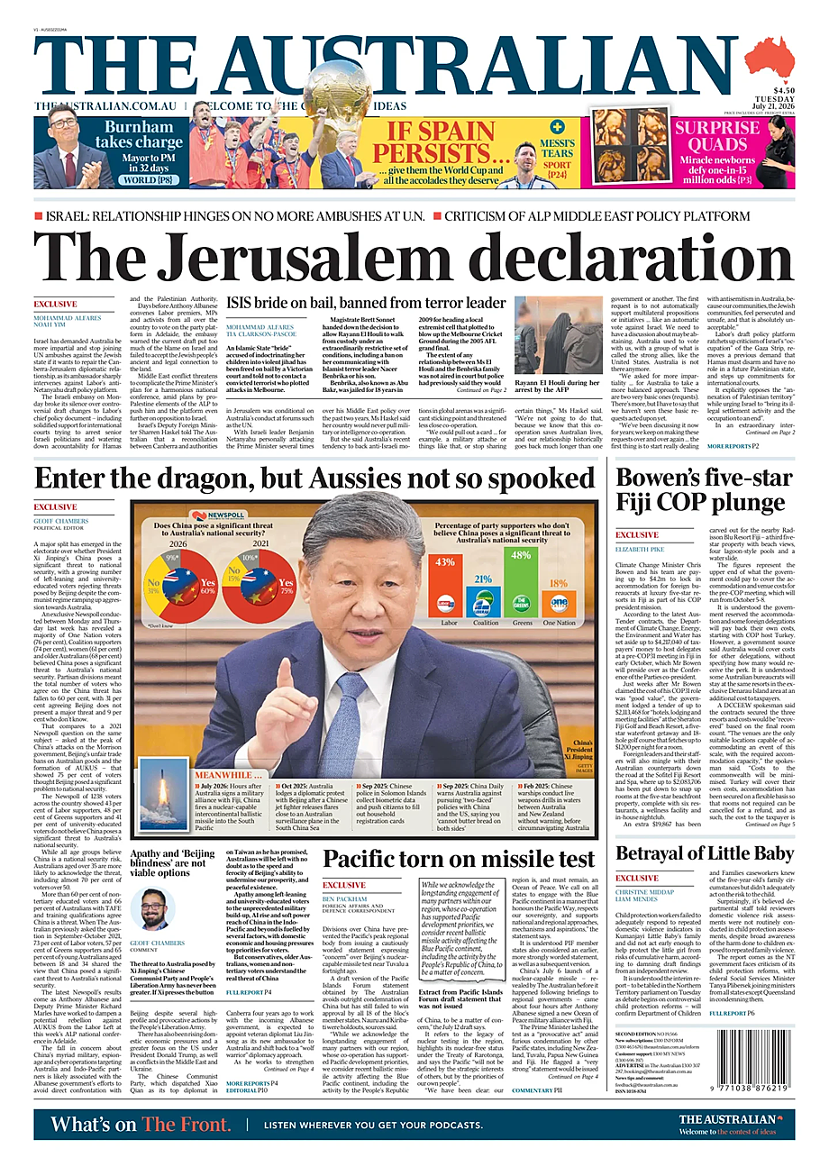 Prima pagina The Australian di oggi - Edicola 21 Luglio 2026