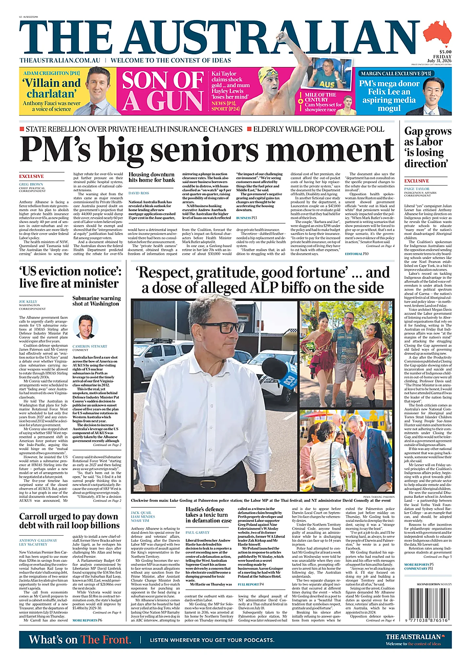 Portada The Australian de hoy - Quiosco 31 julio 2026