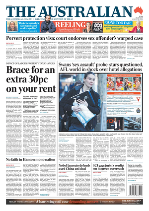 Prima pagina The Australian di oggi - Quotidiano estero