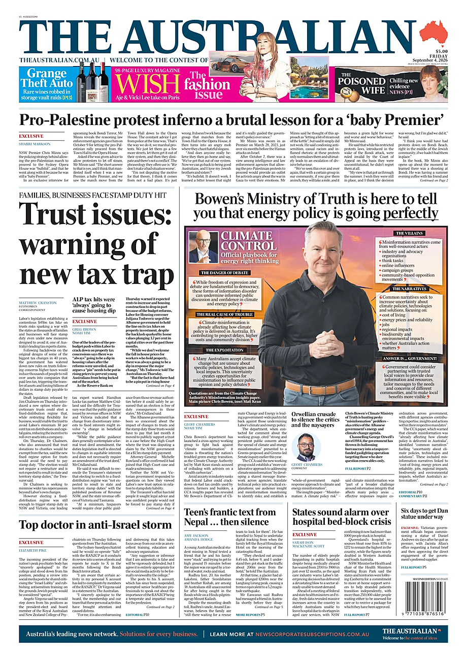 Prima pagina The Australian di oggi - Edicola 4 Settembre 2026