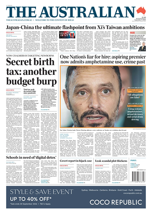 Prima pagina The Australian di oggi - Quotidiano estero