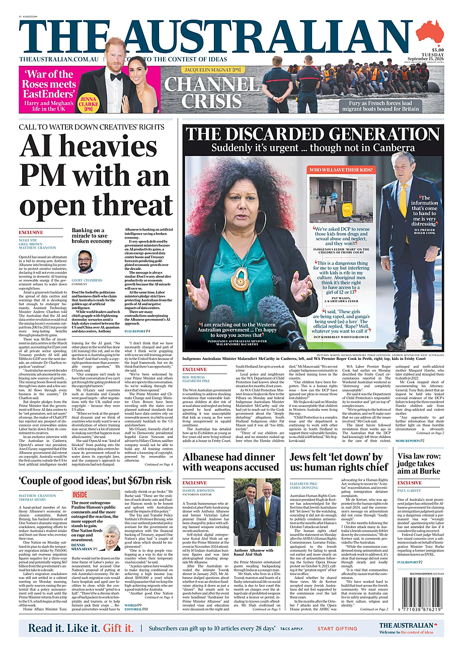 Portada The Australian de hoy - Quiosco 15 septiembre 2026