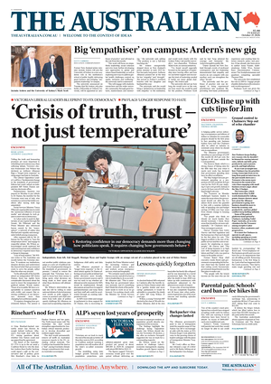 Prima pagina The Australian di oggi - Quotidiano estero