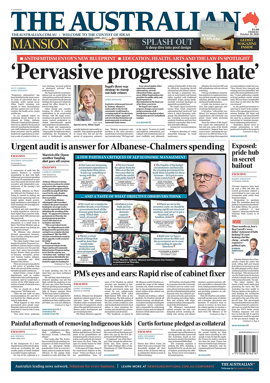 Portada The Australian de hoy - Quiosco 30 octubre 2026