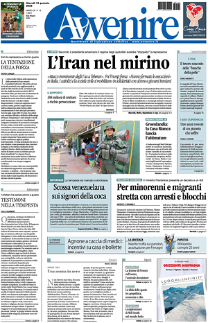 Prima pagina Avvenire di oggi - Quotidiano nazionale