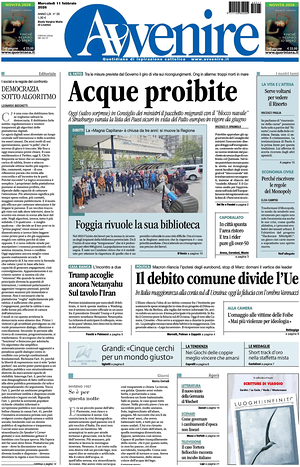 Prima pagina Avvenire di oggi - Quotidiano nazionale