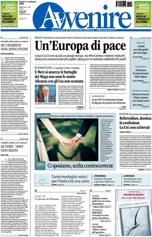 Prima pagina Avvenire di oggi - Quotidiano nazionale
