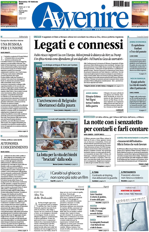 Prima pagina Avvenire di oggi - Quotidiano nazionale