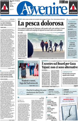 Prima pagina Avvenire di oggi - Quotidiano nazionale