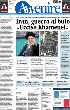 Prima pagina Avvenire di oggi - Quotidiano nazionale
