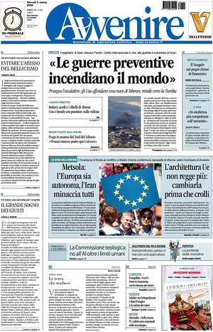 Prima pagina Avvenire di oggi - Quotidiano nazionale