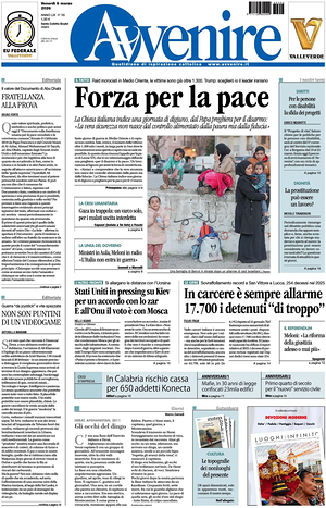 Prima pagina Avvenire di oggi - Quotidiano nazionale
