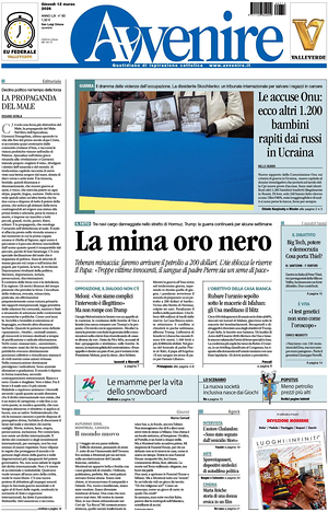 Prima pagina Avvenire di oggi - Quotidiano nazionale