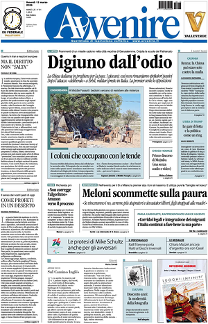 Prima pagina Avvenire di oggi - Quotidiano nazionale