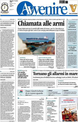 Prima pagina Avvenire di oggi - Quotidiano nazionale