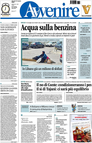 Prima pagina Avvenire di oggi - Quotidiano nazionale