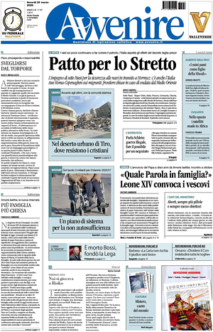 Prima pagina Avvenire di oggi - Quotidiano nazionale