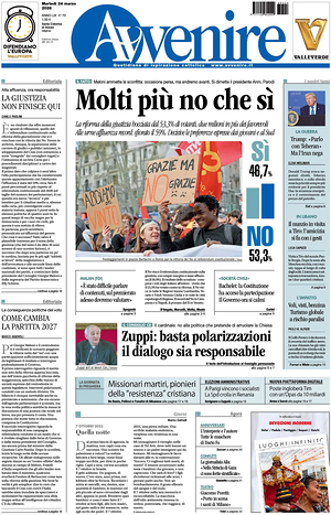 Prima pagina Avvenire di oggi - Quotidiano nazionale