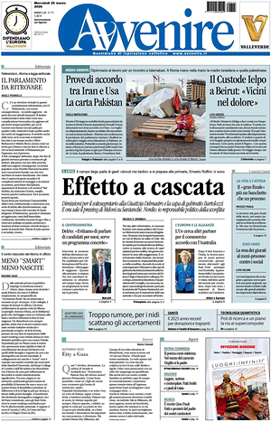 Prima pagina Avvenire di oggi - Quotidiano nazionale